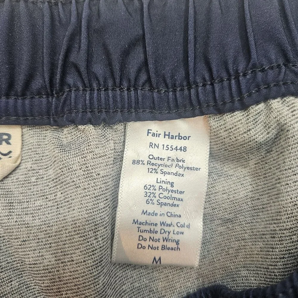 Fair Harbor Men's Activewear Swim Trunks Shorts Navy Blue Palm Leaf Medium